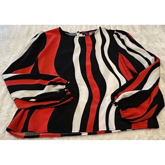 SHEIN Brand Red White Black Blouse Stripes Polyester Women's Size L (8/10)-READ - Picture 5 of 16